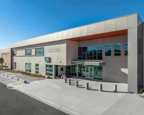 Exterior of Sonia Sotomayor Elementary School, showing the administration entrance